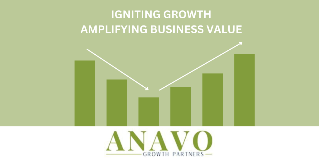 Anavo Growth Partners logo with upward trending bar chart representing business growth and value amplification