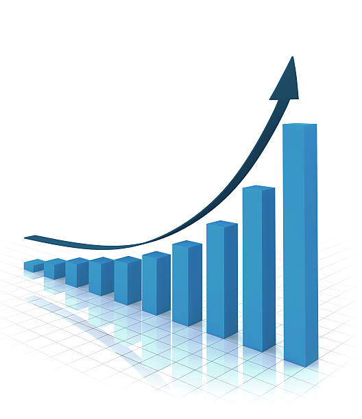 Business growth chart with upward curve and 3D bar graph showing increasing revenue trend