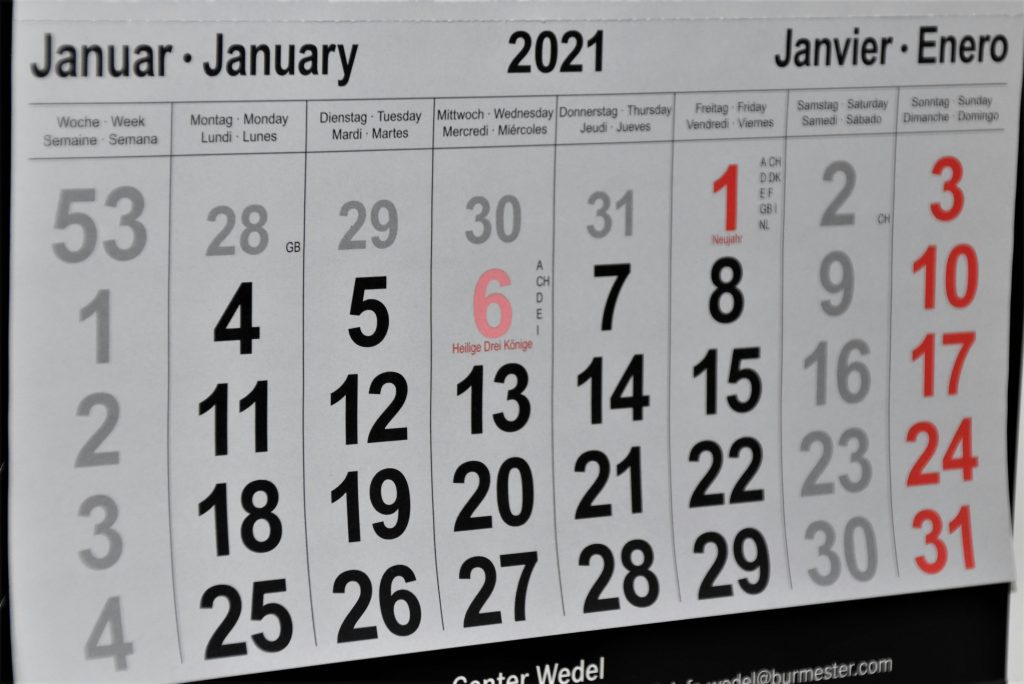 January calendar grid showing dates for month planning and sales team strategy setup