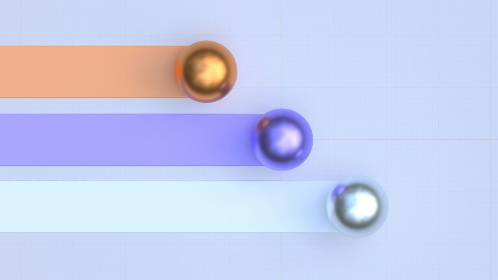 Three spheres connected to colored bars representing management layers in organizational hierarchy